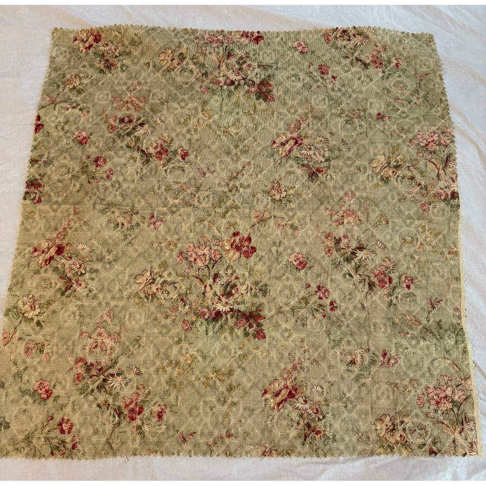 Vintage new floral Butterfly woven Fabric flowers 25" x 25" remnant elegant